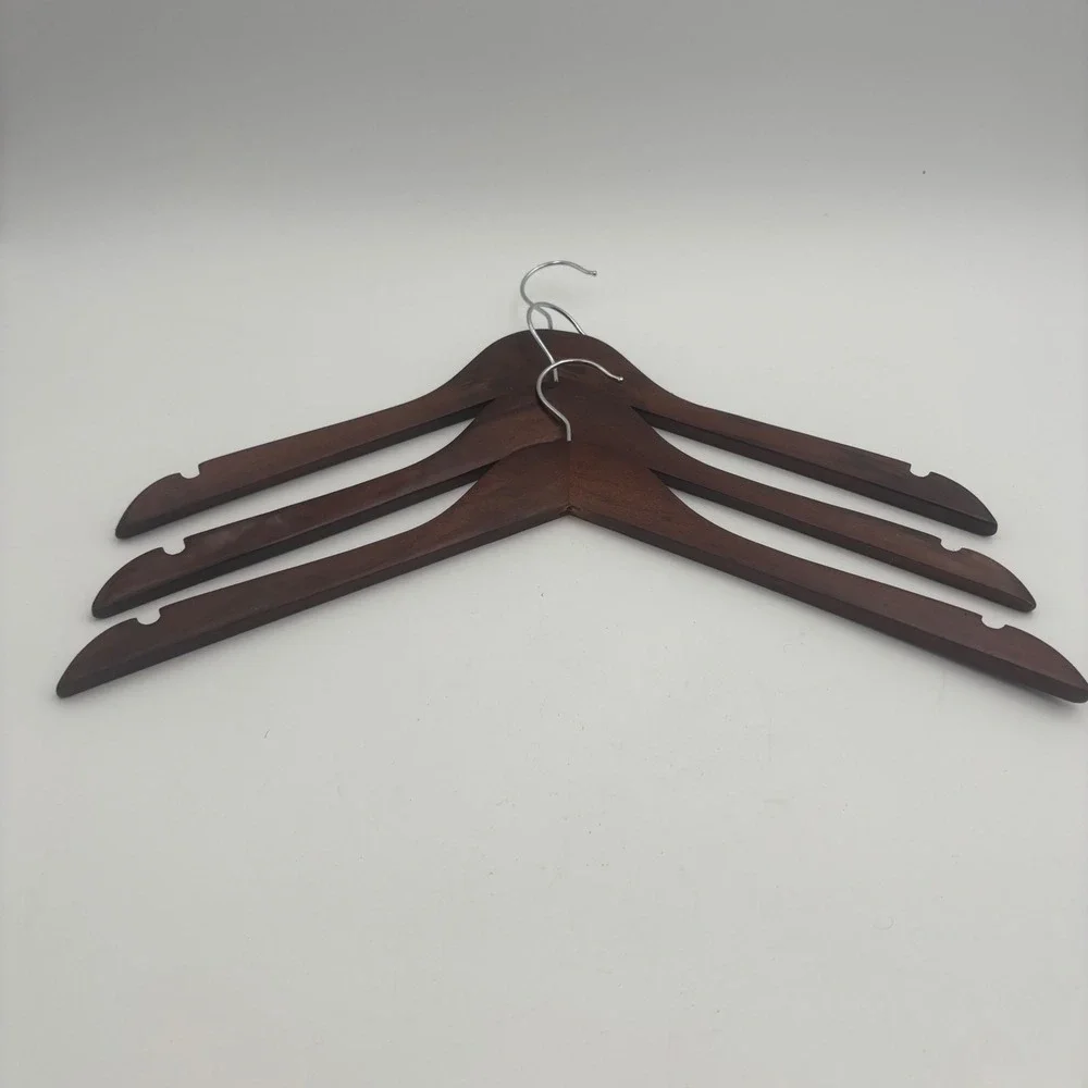 Wooden Hangers Set of 9 Brown Good Suit Shirt Pant Clips Notched